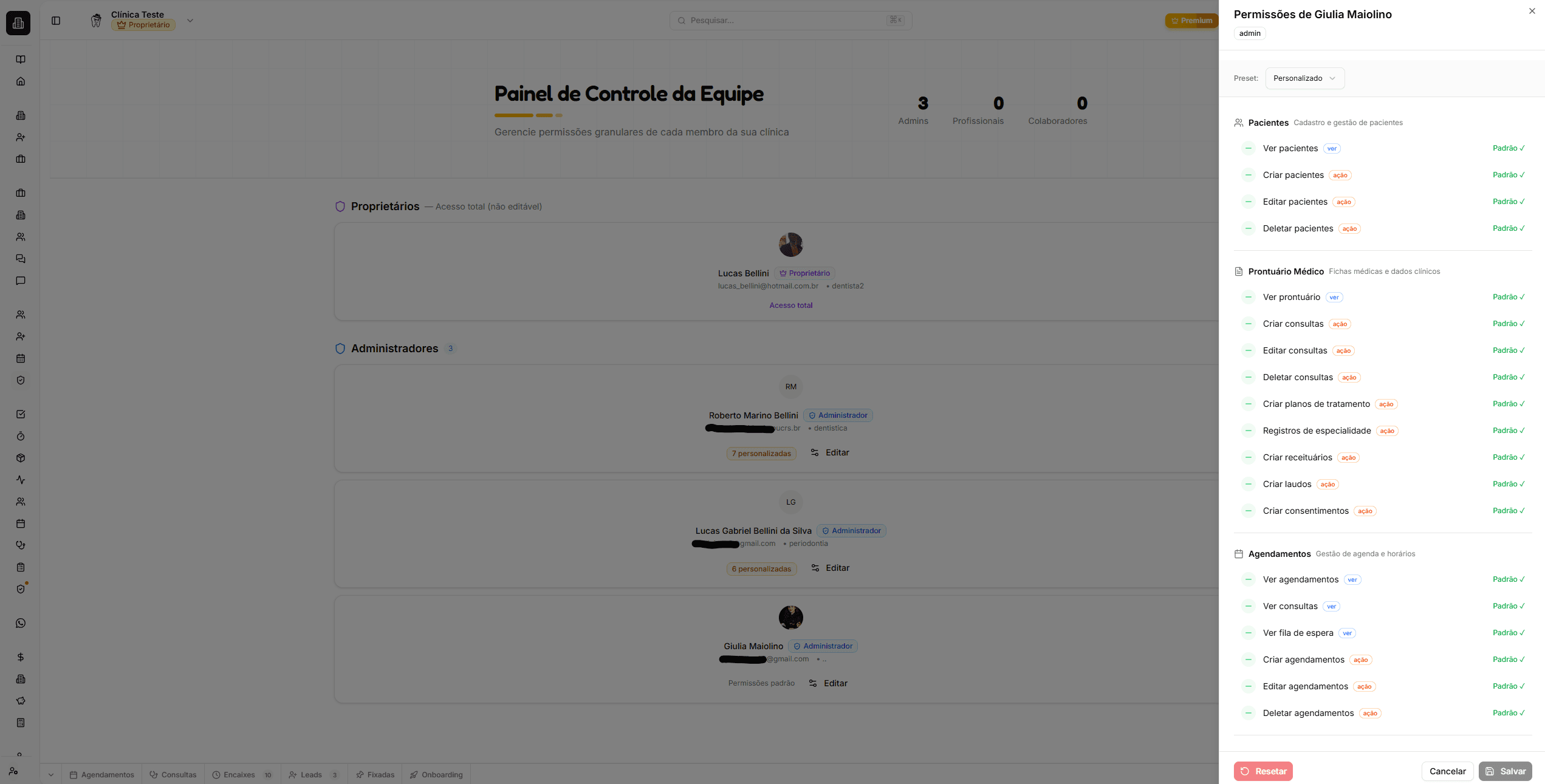 Tela de permissões do BlackOpero